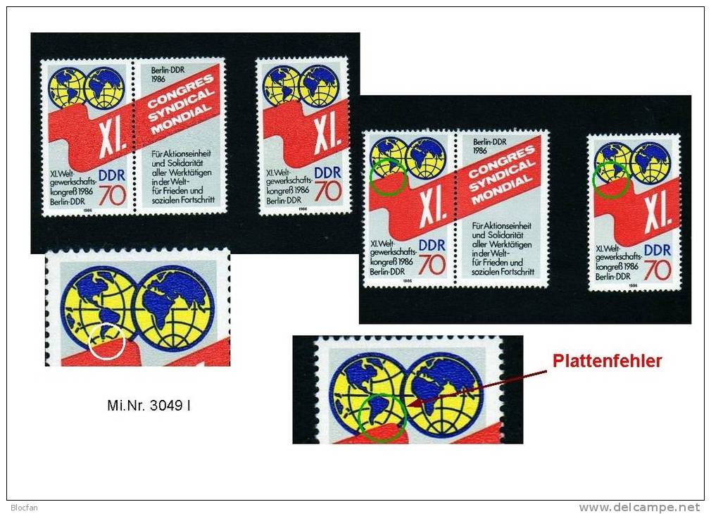 Feuerland Fehlt 1986 DDR 3049 ZD,DV+ Bogen O 126€ Mit PF 3049I Erdkugel Mit Südamerika Se-tenant S/s Sheetlet Bf Germany - Oddities On Stamps