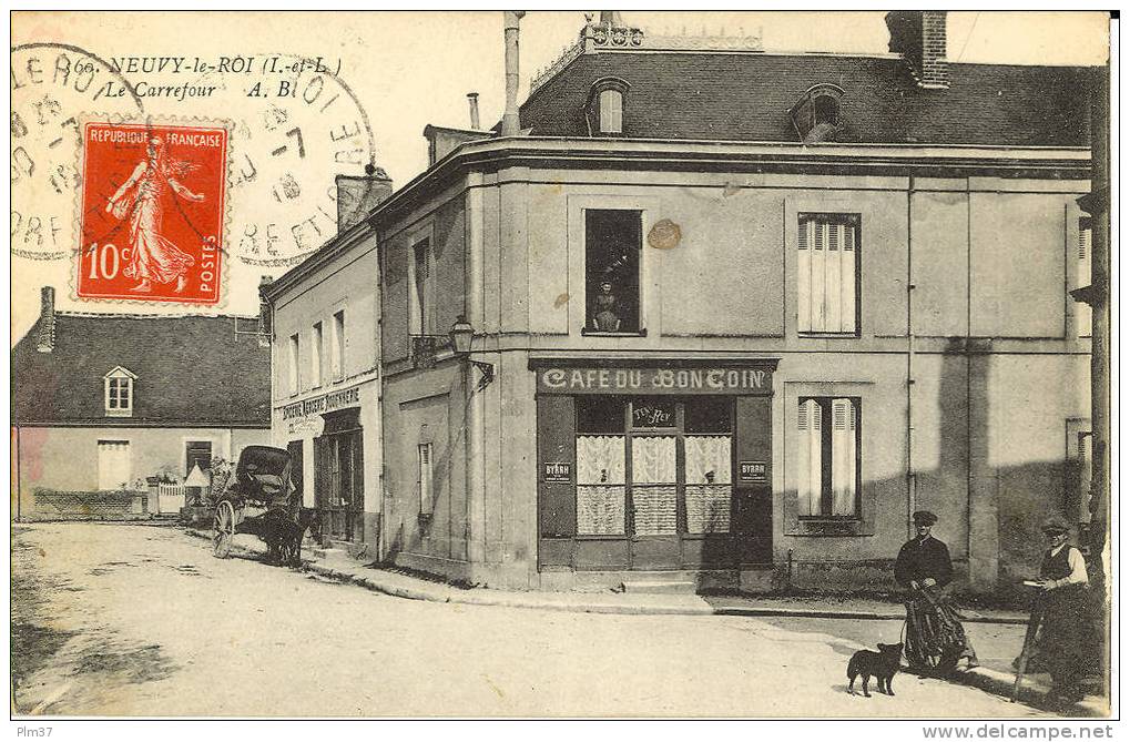 NEUVY LE ROI - Le Carrefour -  Café Du Bon Coin, Attelage - Neuvy-le-Roi