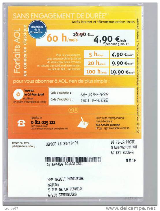 KIT DE CONNEXION INTERNET AOL 60 HEURES - 4.90 € - Kit De Conección A Internet