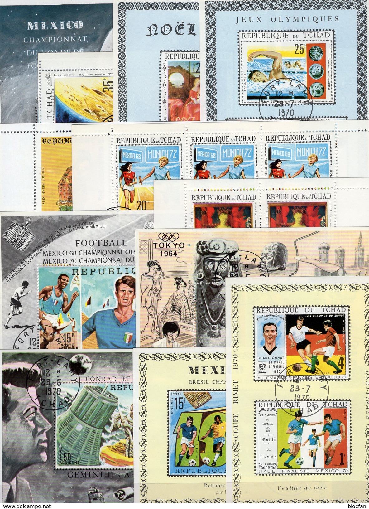 Topic Lot 12 Blocks Tschad Block Out 1970-1972 O 120&euro; Hoja Olympic Ms Art Ss Space Blocs Soccer Sheetlets Bf Africa - Zomer 1968: Mexico-City