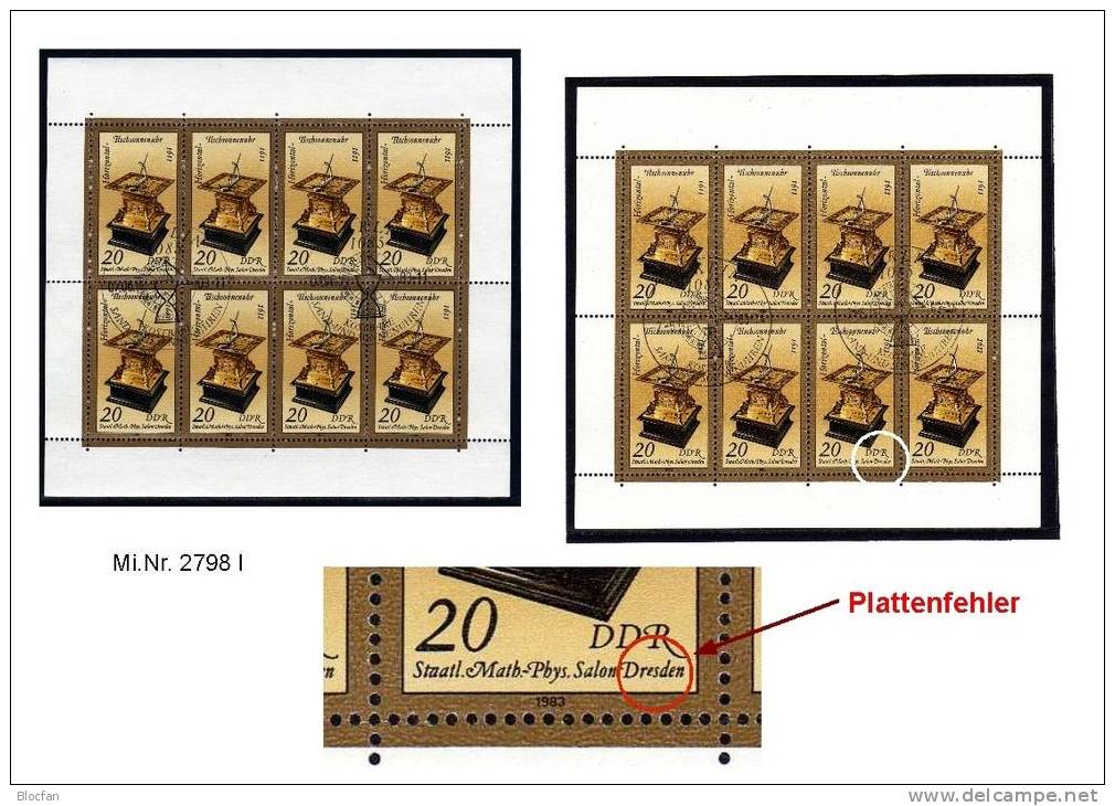Teilauflage Auf Feld 7 Sonnenuhren DDR 2798, Kleinbogen I Plus 4-Block ESST 64€ - Errors & Oddities