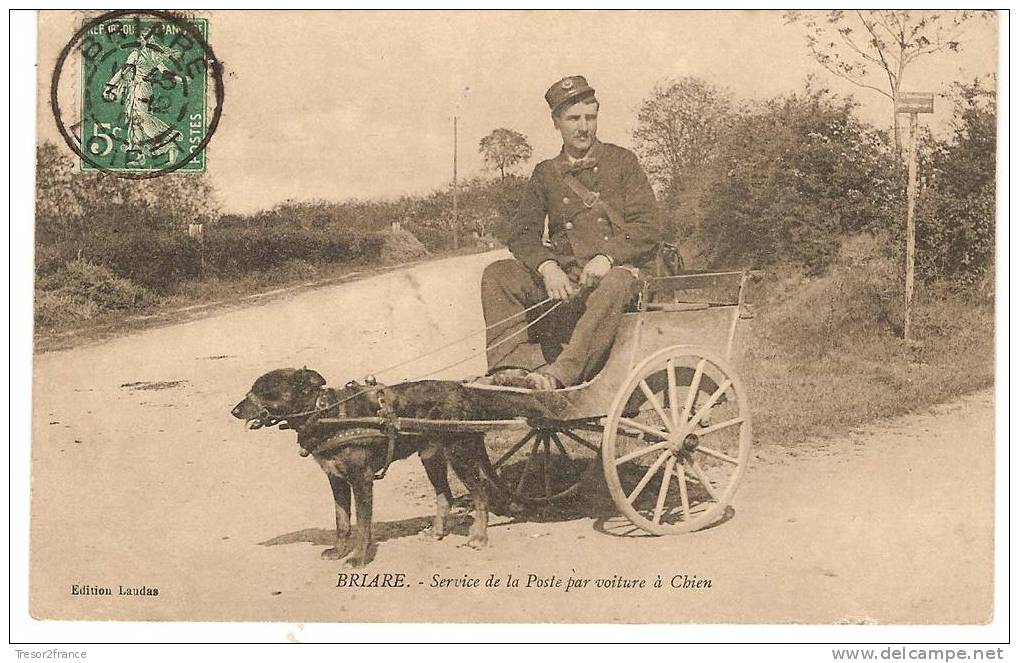 Briare 1912. Service De La Poste Par Voiture à Chien. Édition Laudas. Gros Plan. (Facteur, Attelage De Chien) - Briare