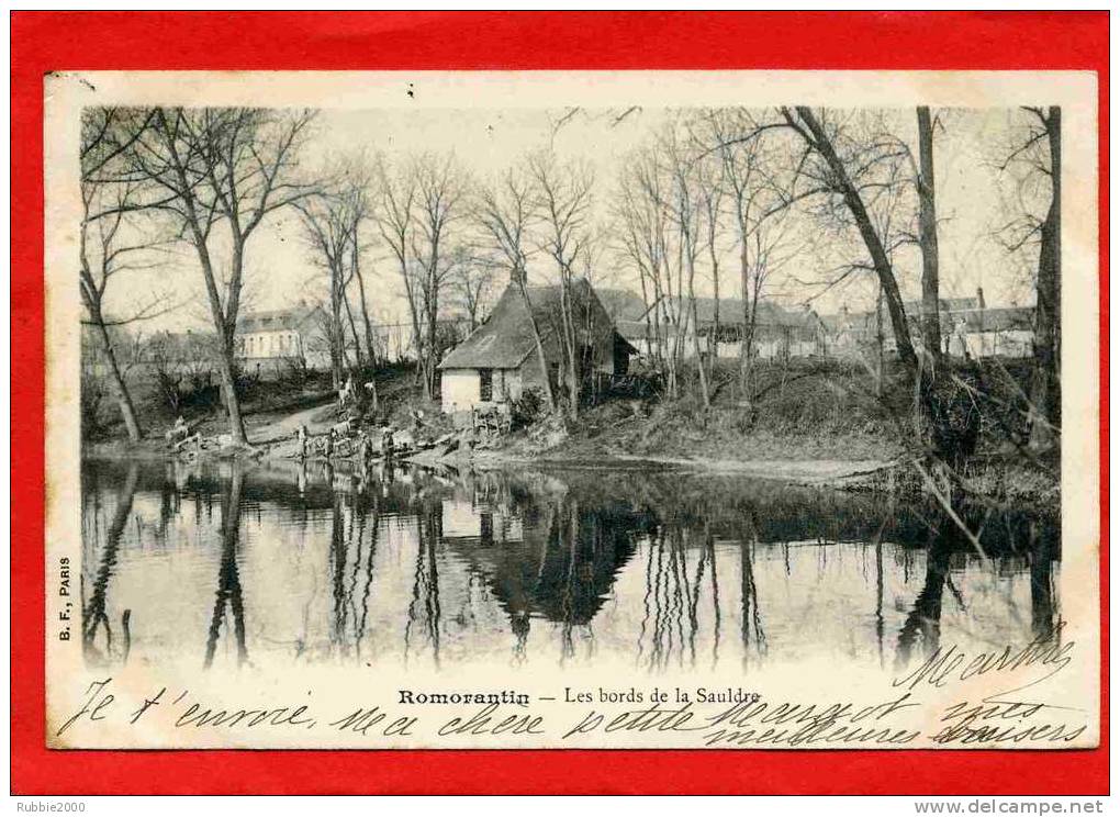 ROMORANTIN 1902 LES BORDS DE LA SAULDRE LAVANDIERE CARTE PRECURSEUR EN BON ETAT CACHET ORIGINE RURALE AU DOS DE LA CARTE - Romorantin