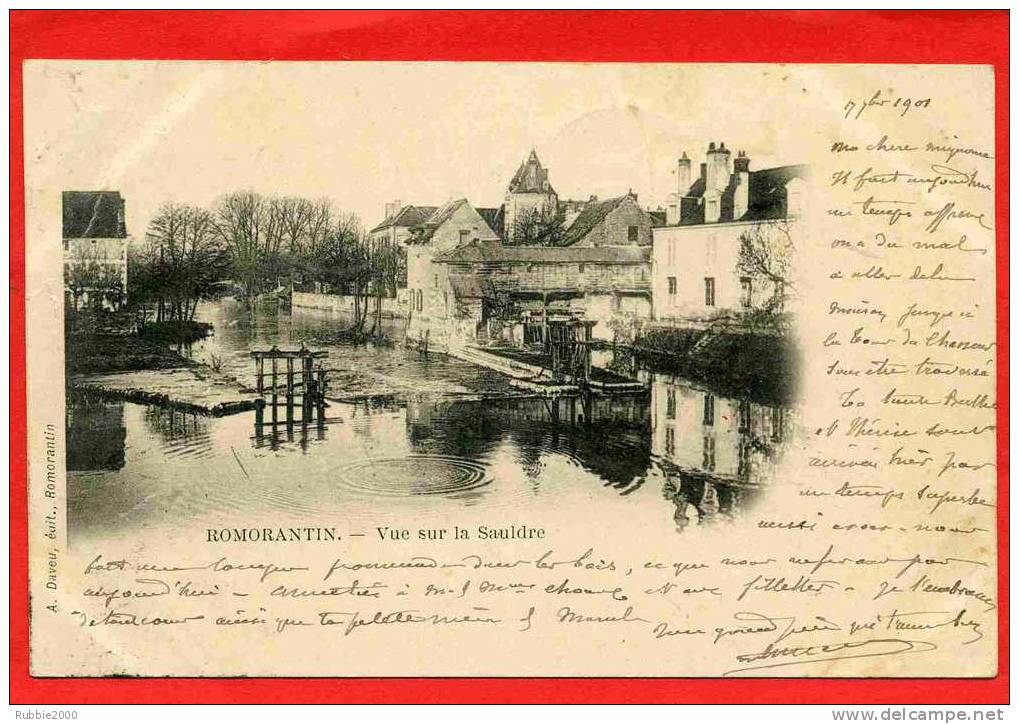 ROMORANTIN 1901 VUE SUR LA SAULDRE CARTE PRECURSEUR EN BON ETAT CACHET POSTAL ORIGINE RURALE AU DOS - Romorantin