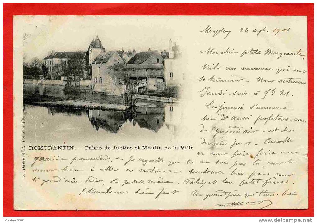 ROMORANTIN 1901 PALAIS DE JUSTICE ET MOULIN DE VILLE CARTE PRECURSEUR EN BON ETAT - Romorantin