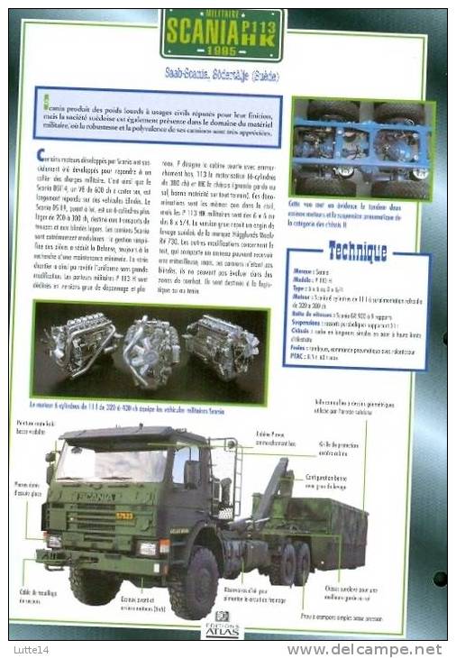 CAMIONS : Fiche éditions Atlas SCANIA P113 HK  (recto: Photo, Verso: Notes Techniques) - Vrachtwagens
