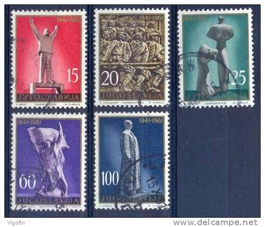 YU 1961-952-6 MONUMENTS, YUGOSLAVIA, 5v, Used - Oblitérés