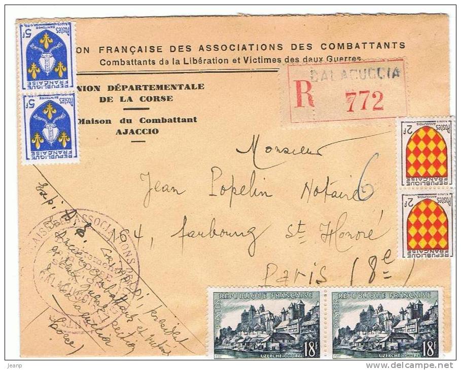 Divers Blasons Sur Lettre Recommandée, 1956 - 1941-66 Armoiries Et Blasons