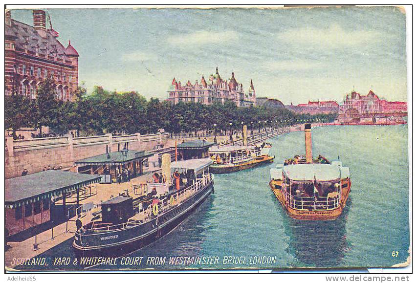 Ca 1910 Scotland Yard & Whitehall Court From Westminster Bridge, London Boat Bâteau Dampfer Boot - River Thames