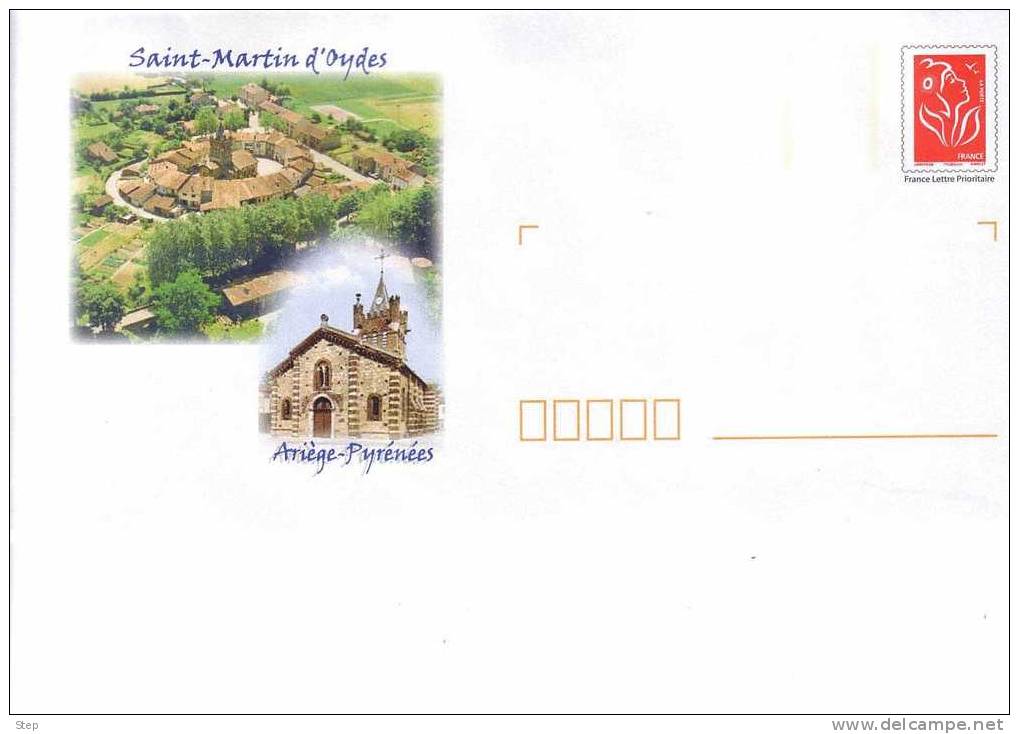 PAP SAINT MARTIN D´OYDES (ARIEGE) : VILLAGE CIRCULAIRE Et EGLISE Timbre "LAMOUCHE" - PAP: Ristampa/Lamouche