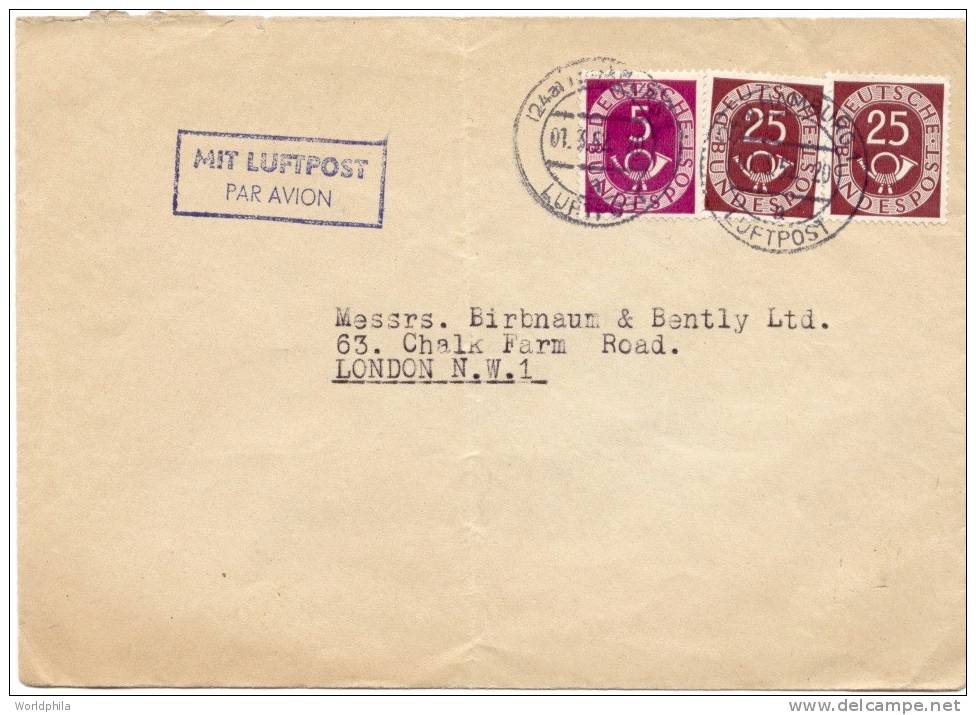 Deutschland/ Germany-England "Post Horn" Postage Stamps On Cover 1952. - Covers & Documents