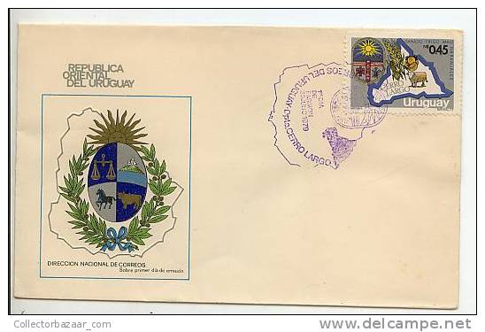 URUGUAY FDC COVER COW CATTLE SUN CORN ORANFE EAGLE FRUIT CERRO LARGO MAP - Cows