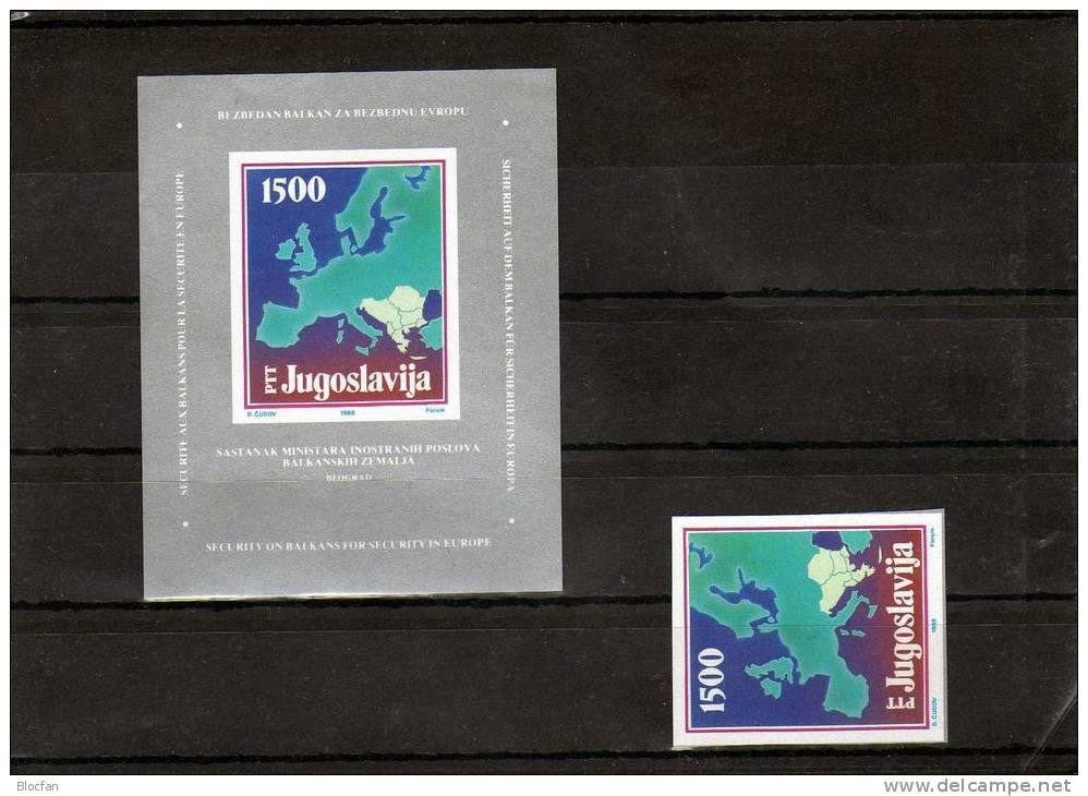 Außenminister - Konferenz Des Balkan Mit Europakarte 1988 Jugoslawien 2266 + Block 31 ** 4€ - Ungebraucht