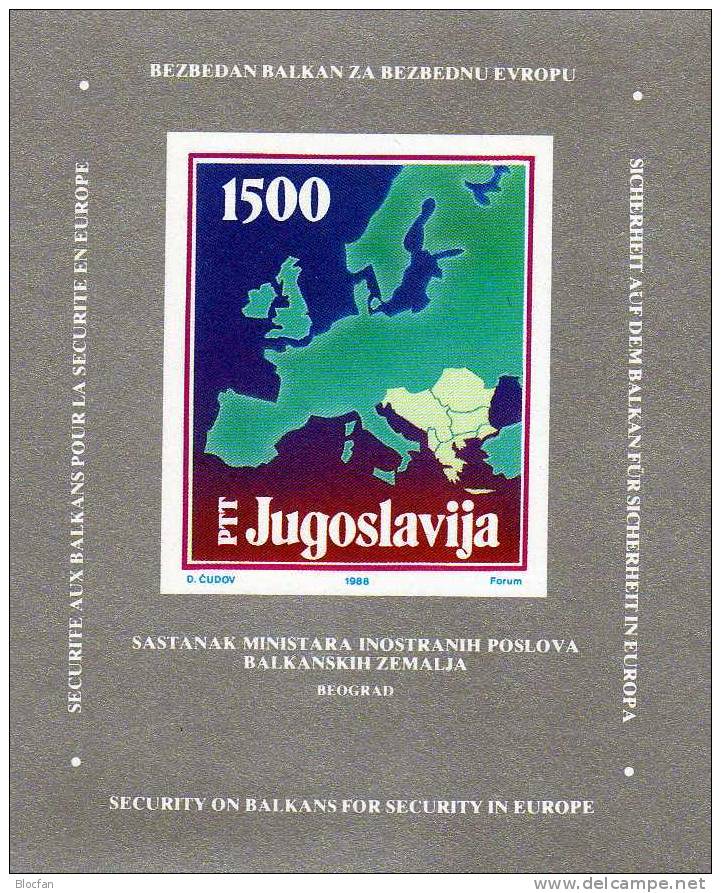 Außenminister - Konferenz Des Balkan Mit Europakarte 1988 Jugoslawien 2266 + Block 31 ** 4€ - Ongebruikt