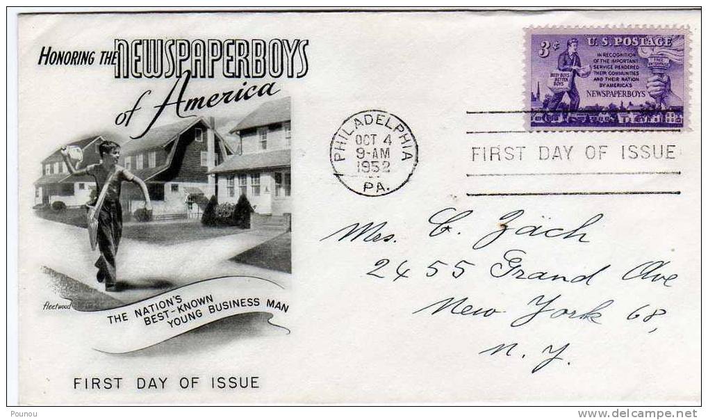 &#9733;USA - FDC - HONORING THE NEWSPAPERBOYS OF AMERICA (U013) - 1951-1960