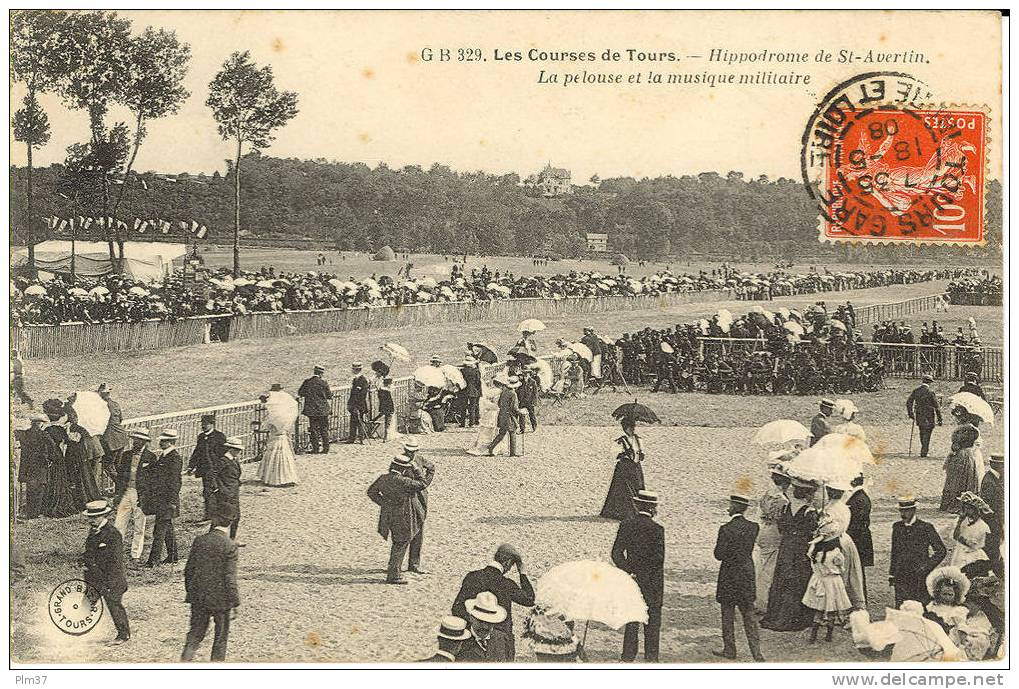 SAINT AVERTIN - Hippodrome - La Pelouse Et La Musique Militaire GB329  - Voy. 1908 - Saint-Avertin