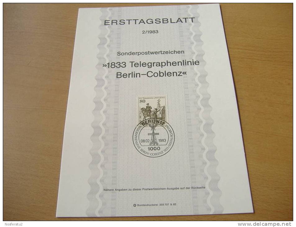 Berlin:ETB 2/1983 1833 Telegraphenlinie Berlin-Coblenz - Covers & Documents