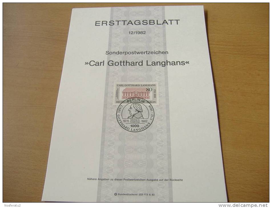 Berlin:ETB 12/1982 Carl Gotthard Langhans - Storia Postale