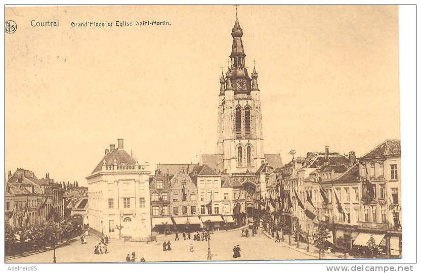 Kortrijk, Courtrai, Grand Place Et Eglise Saint-Martin, Geanimeerd, Animée 1927 - Kortrijk