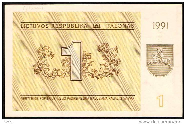 1 Talonas    "LITUANIE "     1991  UNC      Bc 65 - Lituania