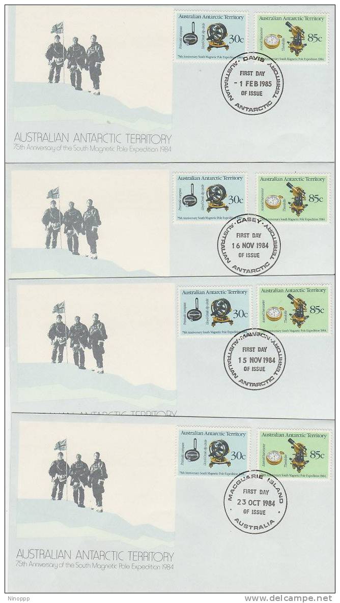 AAT-1984 75th Anniversary South Pole Expedition Set 4 Base FDCs - Other & Unclassified