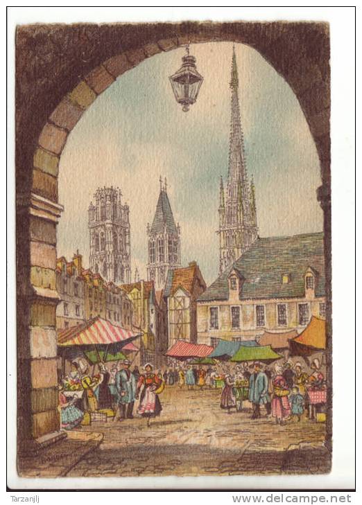 CPSM De Rouen (Seine Maritime 76) Illustrée Par Barday: La Place Haute Vieille Tour - Barday