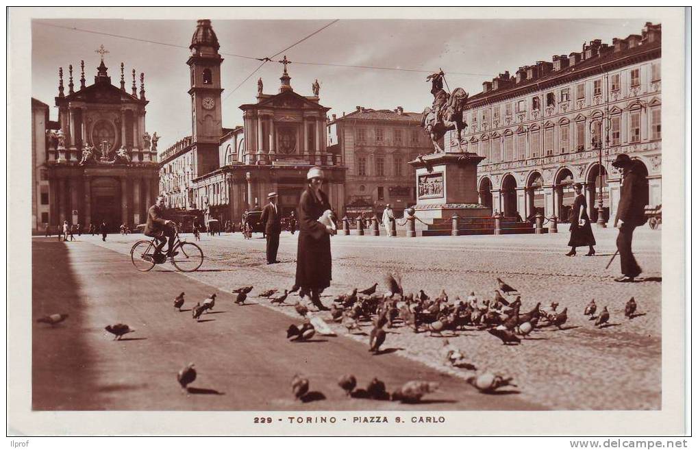 Bella Fotocartolina Torino, Piazza San Carlo Anni ´30, Dama In Berretto Bianco, Bicicletta - Plaatsen & Squares