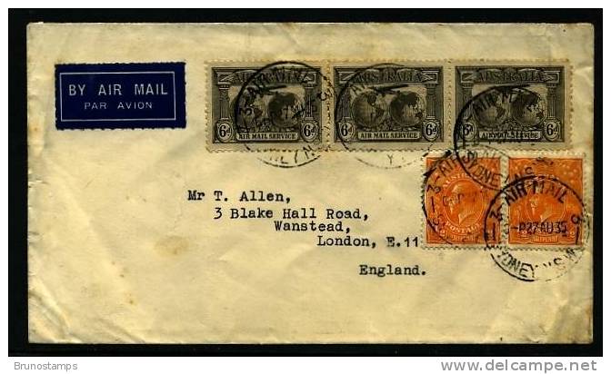 AUSTRALIA -1931  ENVELOPE FROM SYDNEY TO LONDON  3x6d. GLOBES+2x 1/2 D. G. V. - Covers & Documents