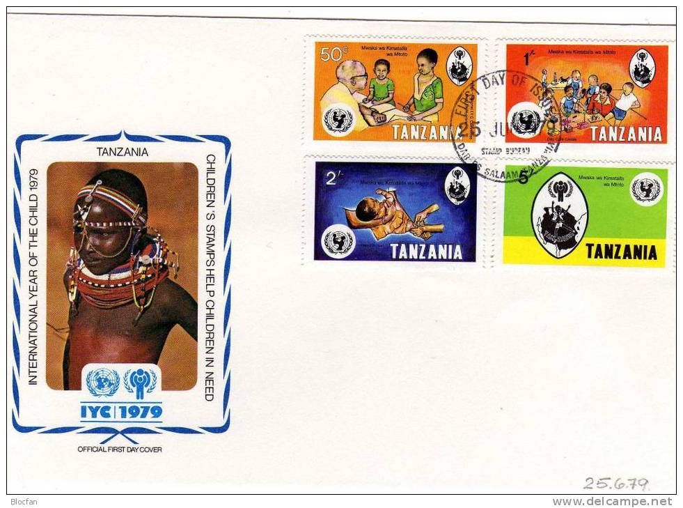 UNICEF Kindertag 1979 Tansania 123/6+Block 18 Auf FDC 14€ Versorgung Der Kinder Ss Children Sheet Cover Bloc Bf Tanzania - UNICEF