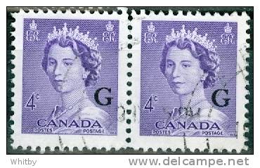 1953 4 Cent Queen Elizabeth II Karsh Horizontal Pair  Overprinted G  #O36 - Sovraccarichi