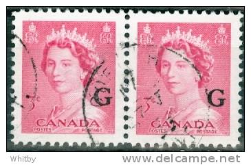 1953 3 Cent Queen Elizabeth II Karsh Horizontal Pair  Overprinted G  #O35 - Overprinted