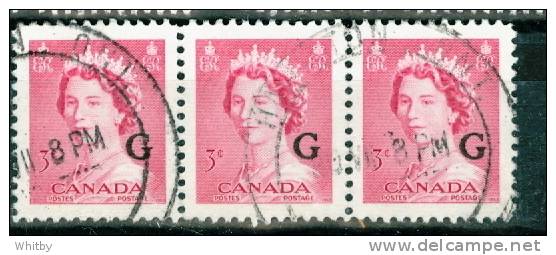 1953 3 Cent Queen Elizabeth II Karsh Horizontal Triple Overprinted G  #O35 - Aufdrucksausgaben