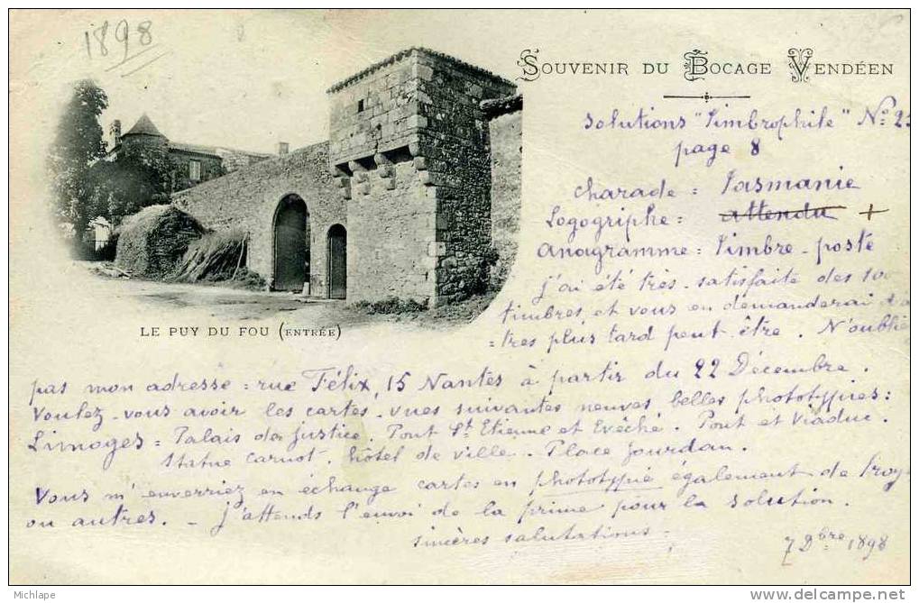 PIONNIERE DE 1898 SOUVENIR DU BOCAGE VENDEEN LE PUY DU FOU PARFAIT ETAT TOP - Otros & Sin Clasificación