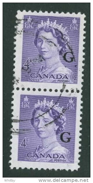 1953 4 Cent Queen Elizabeth II Karsh Horizontal Pair Overprinted G  #O36 - Overprinted