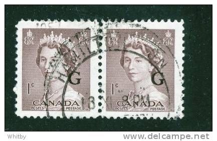 1953 1 Cent Queen Elizabeth II Karsh Horizontal Pair  Overprinted G  #O33 - Aufdrucksausgaben