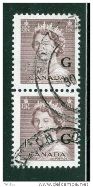 1953 1 Cent Queen Elizabeth II Karsh Vertical Pair  Overprinted G  #O33 - Sobrecargados