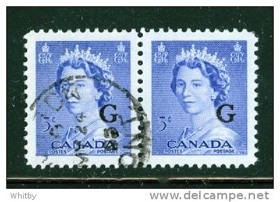 1953 5 Cent Queen Elizabeth II Karsh Horizontal Pair  Overprinted G  #O37 - Sobrecargados