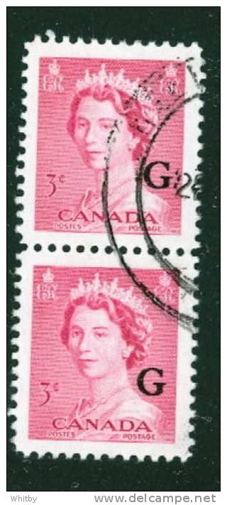 1953 3 Cent Queen Elizabeth II Karsh Vertical Pair  Overprinted G  #O35 - Sovraccarichi