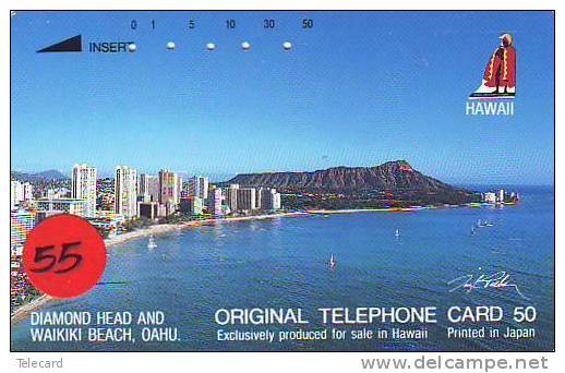 Télécarte Japon HAWAII Related (55) WAIKIKI BEACH *  Telefonkarte *  Phonecard HAWAII Related - Hawaii