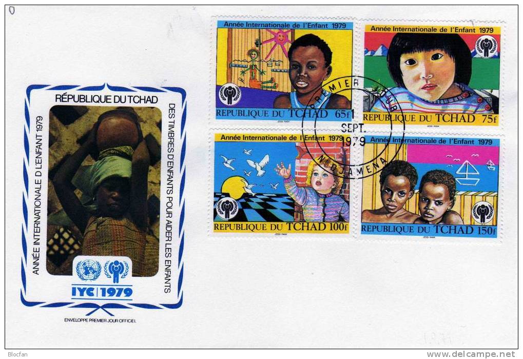 UNICEF 1979 Tschad 856/9+Block 76 Auf 2xFDC 20€ Kindertag Kinder-Gesichter Junge Mit Bleistift Boy Sheet Bf Tchad/Africa - UNICEF