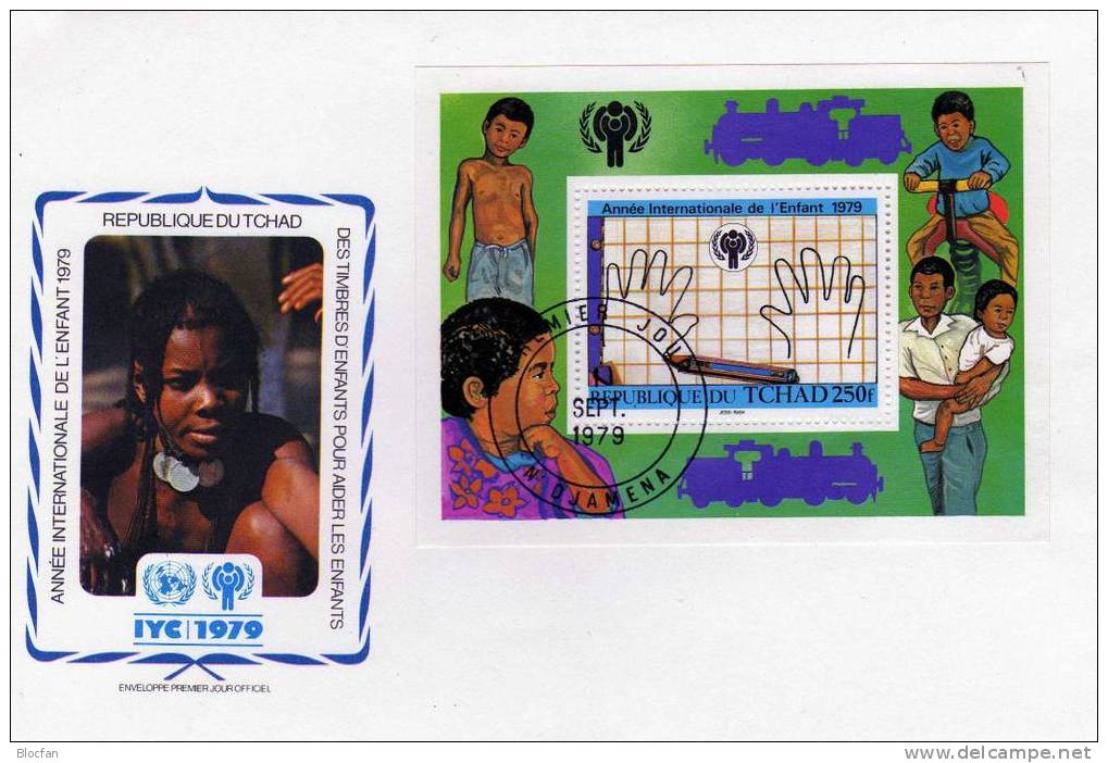 UNICEF 1979 Tschad 856/9+Block 76 Auf 2xFDC 20€ Kindertag Kinder-Gesichter Junge Mit Bleistift Boy Sheet Bf Tchad/Africa - UNICEF