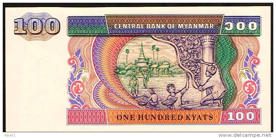 100 Kyats    "MYANMAR"      UNC     Ro 43 - Myanmar