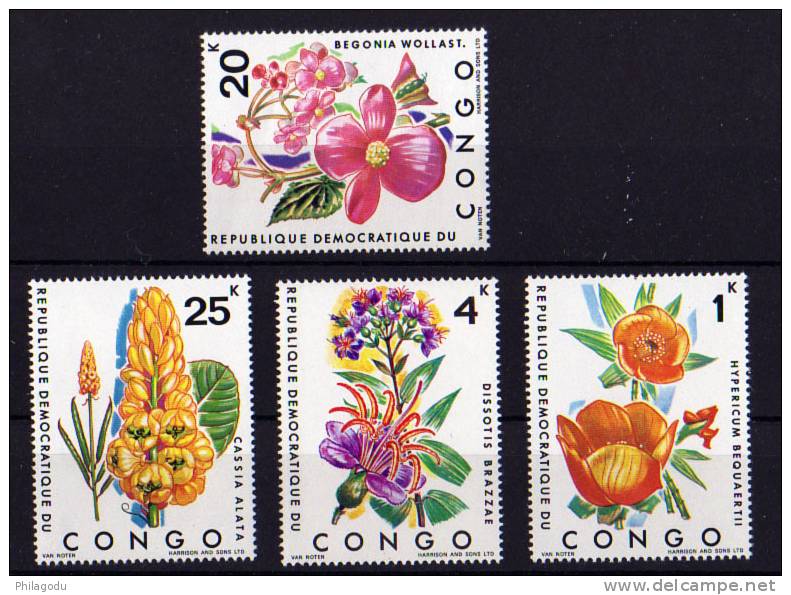 Congo 1971, Fleurs, N° 778 / 781, ++ Cote 35 €   Postfrich ++  Mint N.H. - Nuevas/fijasellos