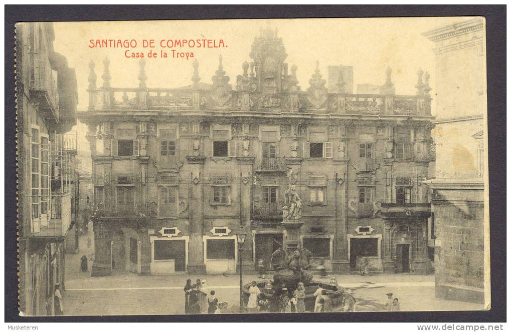 Spain Santiago De Compostela Casa De La Troya 1907 Tarjeta Postal  Old Card To Venezia Italy King Alfons Stamp - Santiago De Compostela