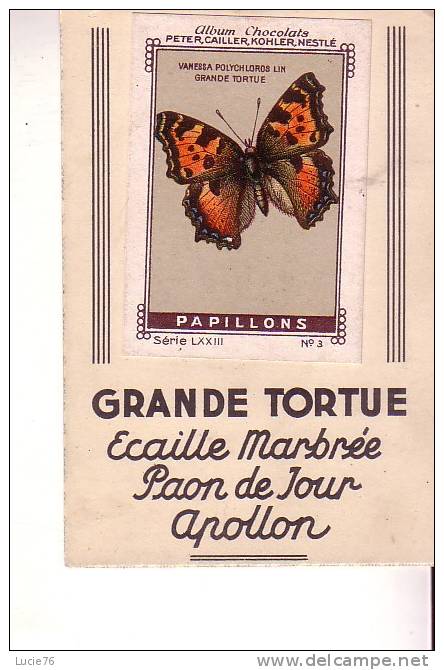 IMAGE - NESTLE - GALA PETER - CAILLER - KOHLER - Série LXXIII - N° 3  - PAPILLONS -  GRANDE TORTUE - Ecaille Marbrée - Nestlé