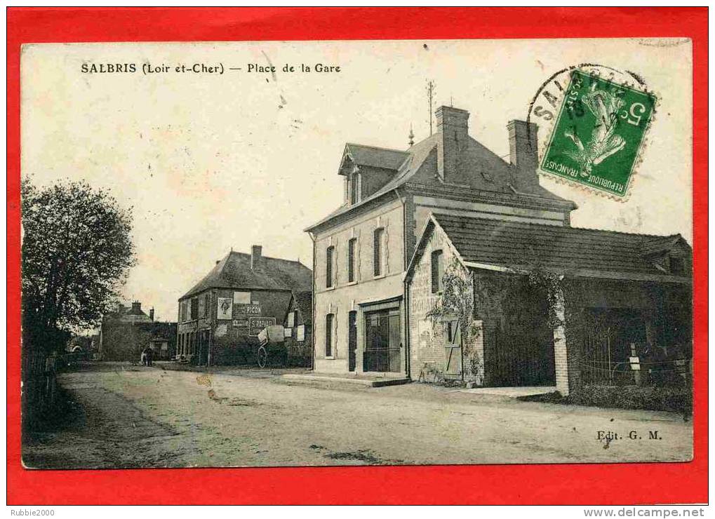 SALBRIS 1913 PLACE DE LA GARE BOUCHERIE DESCHAMPS  CARTE EN BON ETAT - Salbris