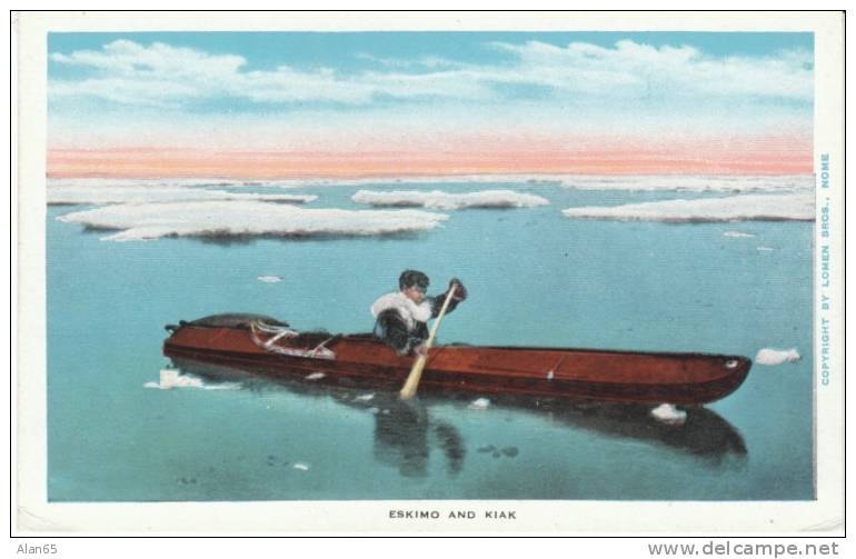 Eskimo In Kayak, Native Indian Boat, Hunting Seals, Snowshoes On Vintage Postcard - Other & Unclassified