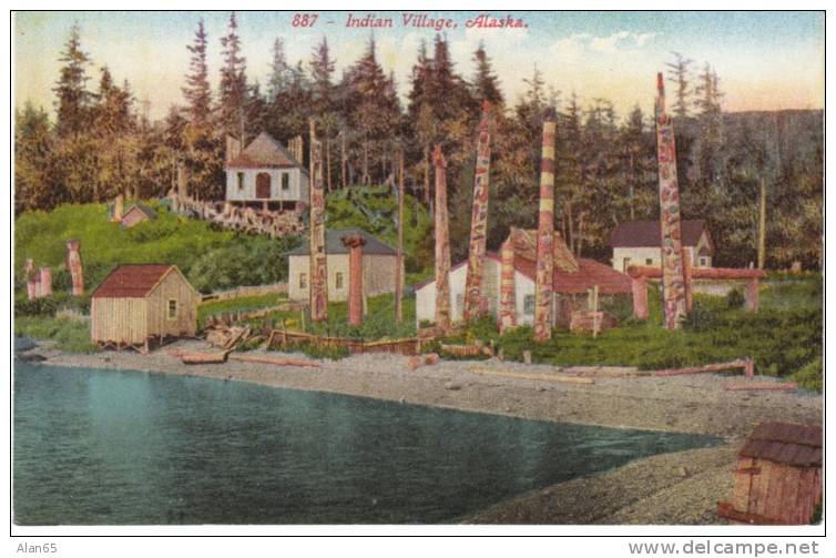 Indian Village Alaska, Native Totem Poles, Houses, Art, On Vintage 1910s Postcard - Sonstige & Ohne Zuordnung
