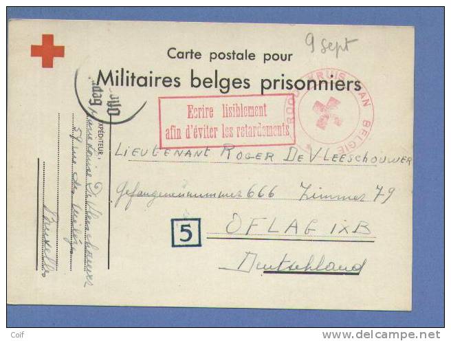 Militaire Belge Prisonniers , Stempel ROOD KRUIS VAN BELGIE  + Gepruft Oflag IX B - Guerra '40-'45 (Storia Postale)