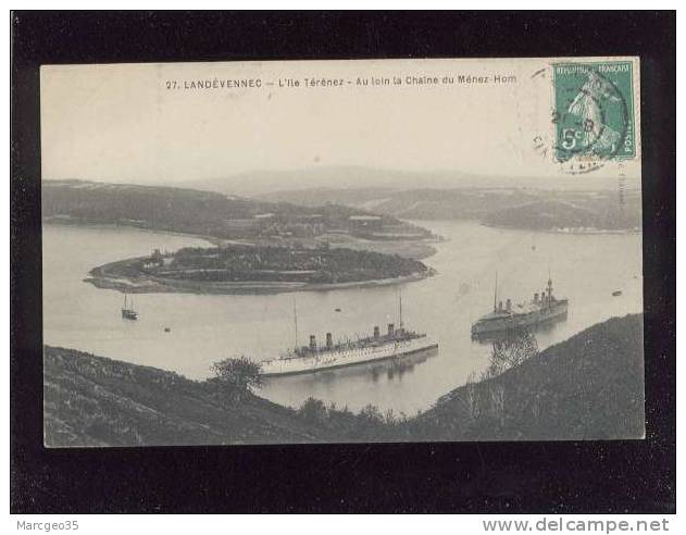 Landévennec L'île Térénez Au Loin La Chaîne Du Ménez-hom édit.? N° 27 Bateaux Militaires  Belle Carte - Landévennec